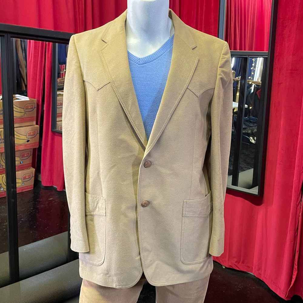 Vintage 70s Tan Faux Suede Western Sports Coat Blazer Jacket Mens XL Made in USA